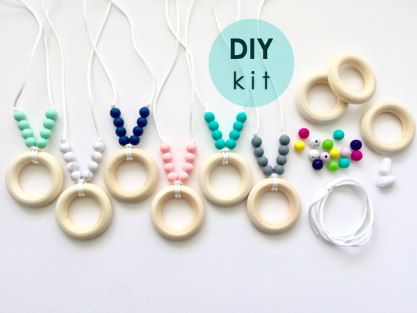 The Autumn DIY Kit or Premade Organic Wood Silicone Necklace 1 Nom Nom Teething Co